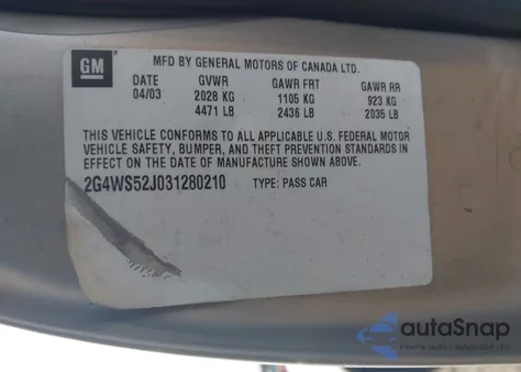 2003 Buick Century Custom из США, поврежденный, VIN 2G4WS52J031280210